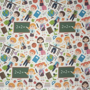 Katoen-Satin Stoff mit Lern-Tierprint