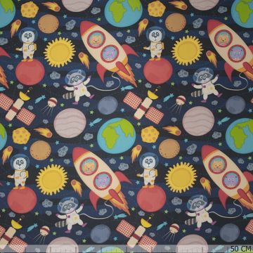 Baumwollsatin mit Planeten- und Weltraummotiv