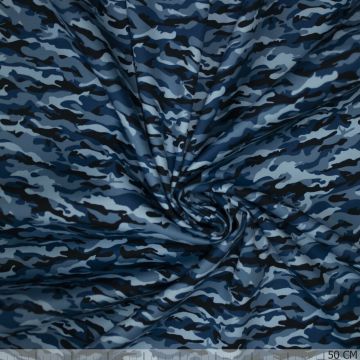 Baumwoll-Satin Stretch Camouflage Blau