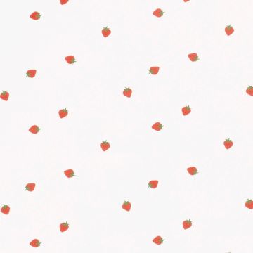 Baumwoll-Popeline Erdbeeren auf Weiß