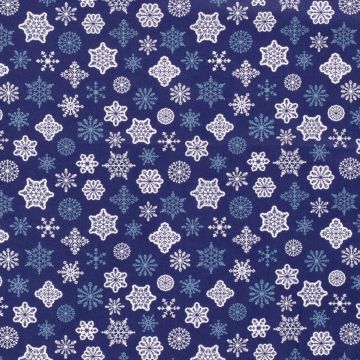 Popeline Schneeflocken Dunkelblau