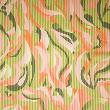 Stretch- Satin mit Apricot-Swirls auf Oliv