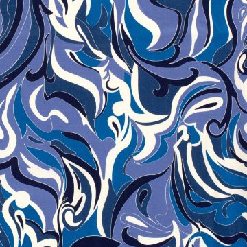 Stretch-Baumwollsatins mit Swirls in Blau