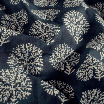 Baumwoll-Batik Mistelzweig auf Blau