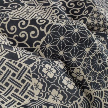 Baumwoll-Batikstoff mit Sashiko-Print Blau