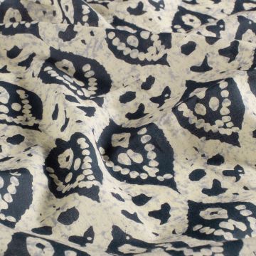 Baumwoll-Batikstoff Fantasie Blau-Crème