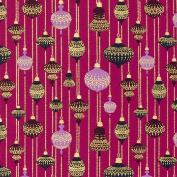 Baumwoll-Popeline mit Druck und Folie Weihnachtskugeln Magenta