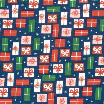 Baumwoll-Popeline mit Weihnachtsmotiv Marine