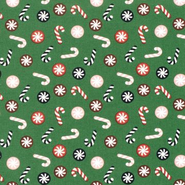 Baumwoll-Popeline Stoff mit Weihnachtsprint Grün
