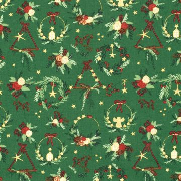 Baumwoll-Popeline mit Druck und Folie – Weihnachten Grün