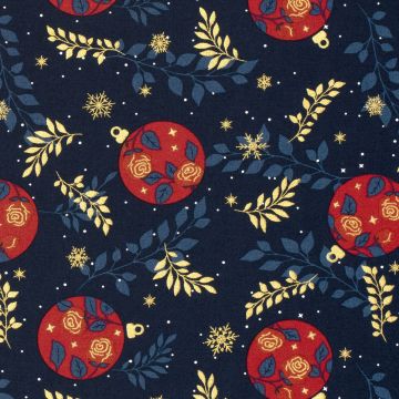 Baumwoll-Popeline mit Weihnachtssternen und Folienprint Marine