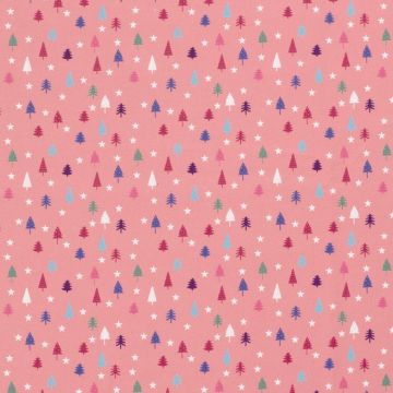 Baumwoll-Popeline Stoff mit Weihnachtsornamenten in Rosa
