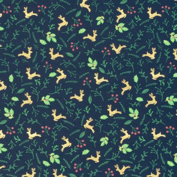 Baumwoll-Popeline bedruckt und foliert – Hirsche Marine