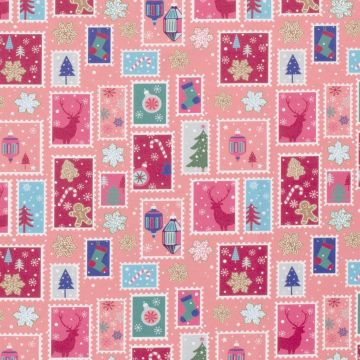 Baumwoll-Popeline mit Weihnachts-Schneeflockenprint in Rosa