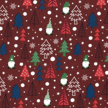 Baumwoll-Popeline mit Weihnachtsbäumen Rot