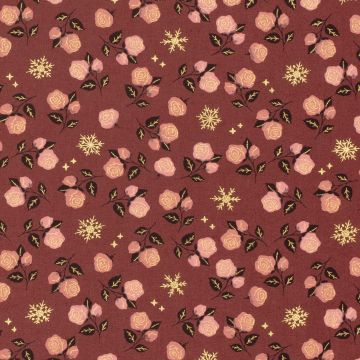Baumwoll-Popeline mit Druck und Folienapplikation Weihnachtssterne Weinrot