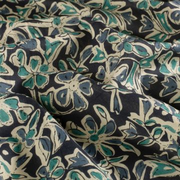 Batik-Baumwollstoff Blumen blau grün