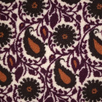 Sherpa Teddy Stoff mit Blumen-Paisley-Muster ecru-bordeaux