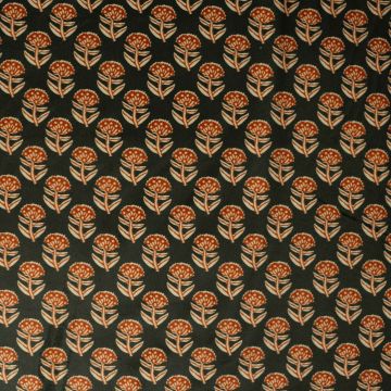 Velours mit Blumen-Blockprint in Moosgrün