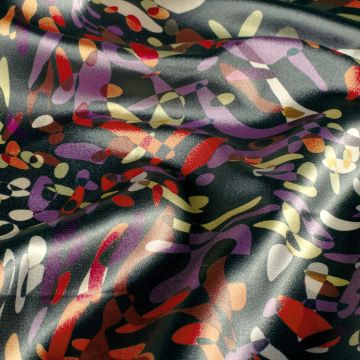 Satin mit abstraktem Multicolor-Dessin Anthrazit