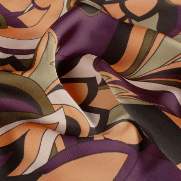 Satin Retro-Blumen Orange-Aubergine