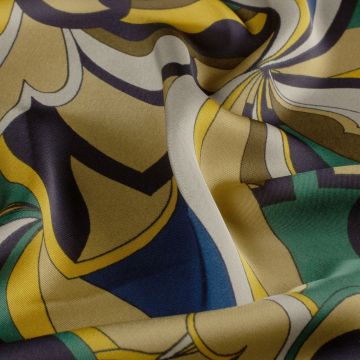 Satin Retro-Blumen Petrolblau