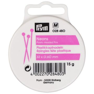 PRYM Kunststoff-Stecknadeln aus Stahl 0,65 x 32 mm Neon 028480