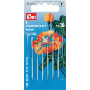 PRYM Sticknadeln aus Stahl mit Spitze Nr. 18, 1,20 x 50 mm, silberfarben 125550