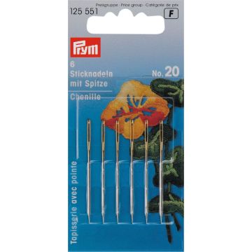 PRYM Sticknadeln aus Stahl mit Spitze, Größe 20, 1,00 x 43 mm, silberfarben, 125551