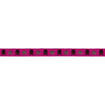 Webband Totenkopf 15 mm fuchsia/schwarz