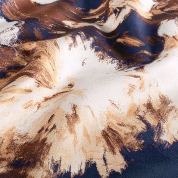 Stretch-Suèdestoff mit abstraktem Muster in Blau-Braun