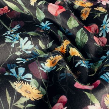 Velours mit Blumenmotiv Schwarz Multicolor