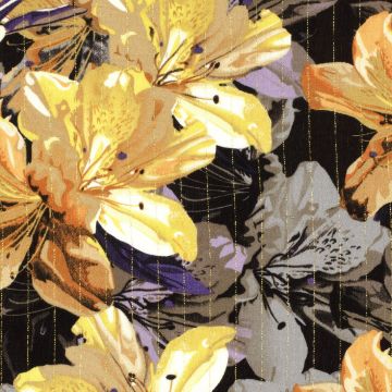 Viskose-Crêpe mit Blumenprint und Lurex, schwarz