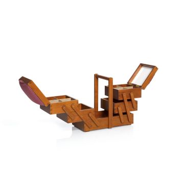 PRYM Nähbox aus dunklem Holz M mit Stoff 612550
